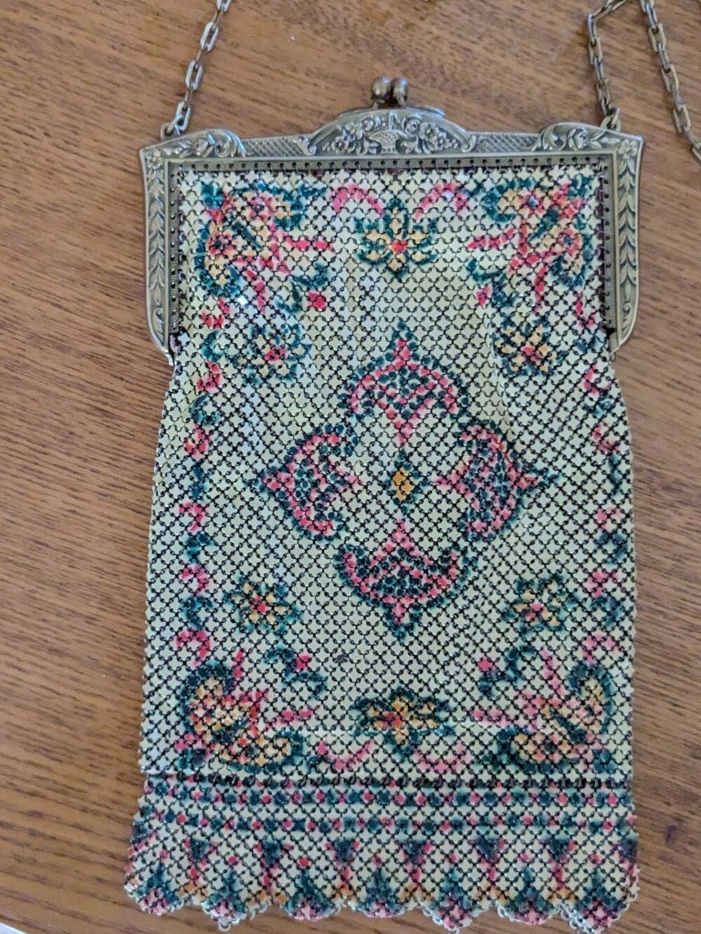 Antique Mandalian Mesh Enamel Flapper Purse